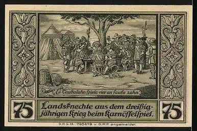 Notgeld Lähn /Riesengeb., 75 Pfennig, Wappen, Landsknechte beim Spiel
