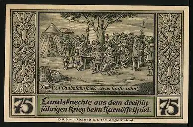 Notgeld Lähn /Riesengeb., 75 Pfennig, Wappen, Landsknechte beim Spiel