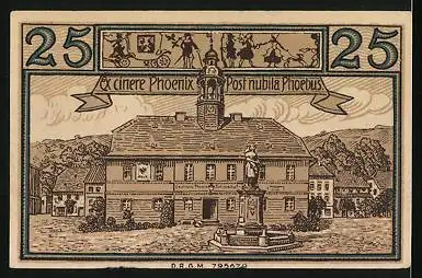 Notgeld Lähn /Riesengeb., 25 Pfennig, Ortspartie mit Brunnen, Taubengustel