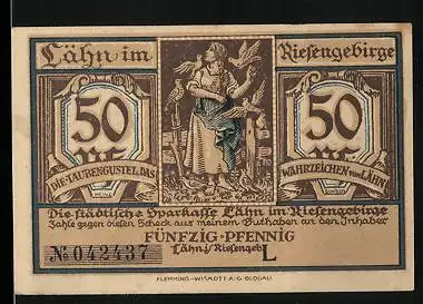 Notgeld Lähn /Riesengeb., 50 Pfennig, Pädagogium, Taubengustel