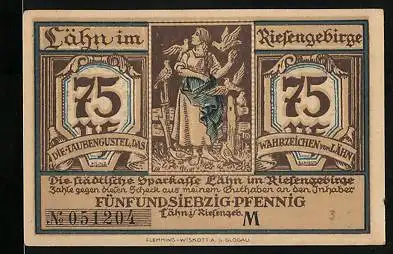 Notgeld Lähn /Riesengeb., 75 Pfennig, Talsperre bei Mauer, Taubengustel