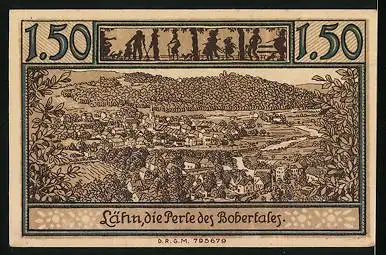 Notgeld Lähn /Riesengeb., 1,50 Mark, Ortsansicht, Taubengustel