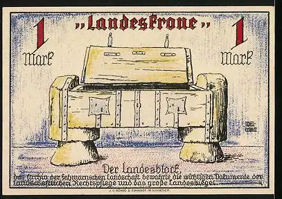 Notgeld Landkirchen /Fehmarn, 1 Mark, Siegel, Landeskrone, Landesblock