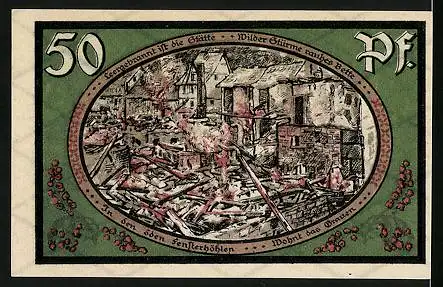 Notgeld Wasungen 1921, 50 Pfennig, Siegel, Ort in Brand