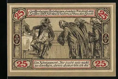 Notgeld Greiffenberg 1920, 25 Pfennig, Ratsherren danken Friedrich dem Grossen
