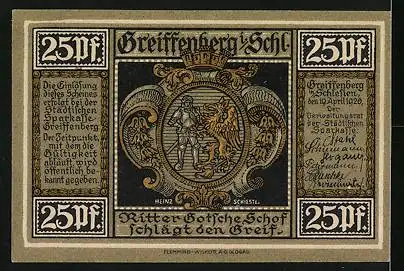 Notgeld Greiffenberg 1920, 25 Pfennig, Ratsherren danken Friedrich dem Grossen