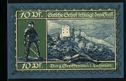 Notgeld Greiffenberg 1920, 10 Pfennig, Burgruine, Ritter