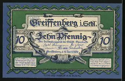 Notgeld Greiffenberg 1920, 10 Pfennig, Burgruine, Ritter