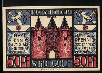 Notgeld Goch 1922, 50 Pfennig, Steintor, Schmuggler im Dickicht