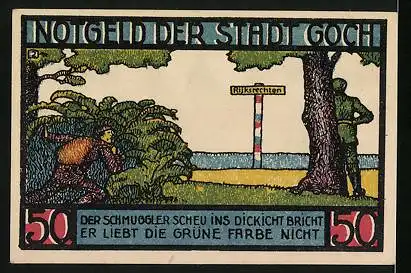 Notgeld Goch 1922, 50 Pfennig, Steintor, Schmuggler im Dickicht