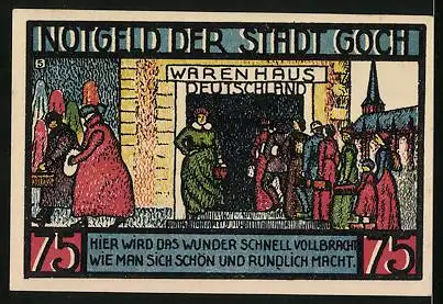 Notgeld Goch 1922, 75 Pfennig, Haus zu den Fünf Ringen, Warenhaus Deutschland