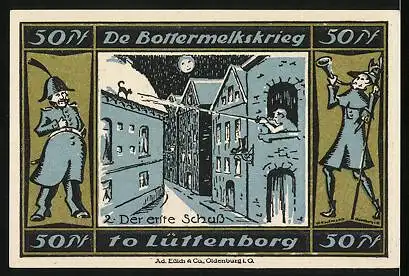 Notgeld Lütjenburg, 50 Pfennig, Stadtwappen, Bottermelkskrieg