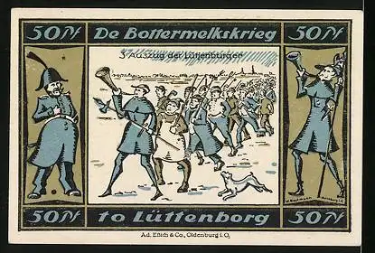 Notgeld Lütjenburg, 50 Pfennig, Stadtwappen, Auszug der Lütjenburger