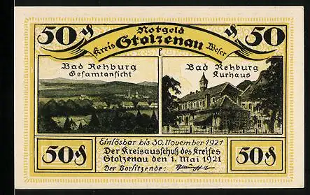 Notgeld Stolzenau 1921, 50 Pfennig, Bad Rehburg, Kurhaus
