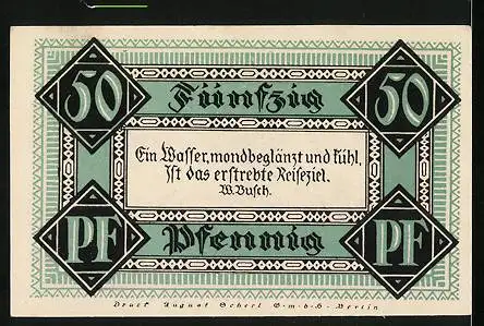 Notgeld Stolzenau 1921, 50 Pfennig, Steinhuder Meer, Stadt Rehburg