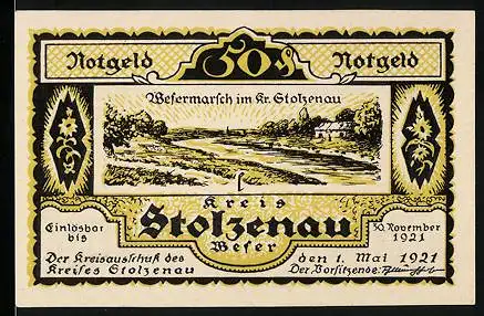 Notgeld Stolzenau 1921, 50 Pfennig, Wesermarsch, Zitat W. Busch