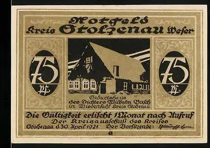 Notgeld Stolzenau 1921, 75 Pfennig, Geburtshaus von Wilhelm Busch