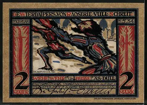 Notgeld Münster 1921, 2 Mark, Ritter mit Schwert