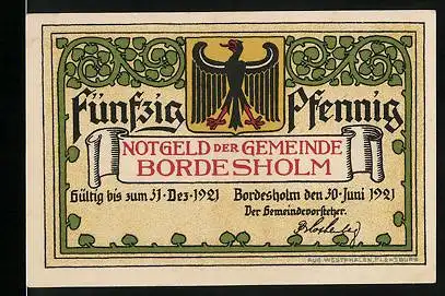Notgeld Bordesholm 1921, 50 Pfennig, Tanzkreis vor altem Baum