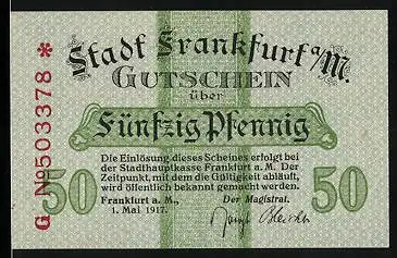 Notgeld Frankfurt a. M. 1917, 50 Pfennig, Unterschrift vom Magistrat