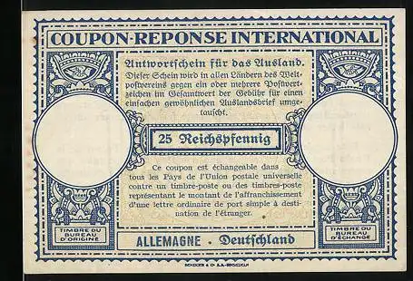 Coupon Reponse International Weltpostverein Allemagne / Deutschland, 25 Pfennig, Antwortschein für das Ausland