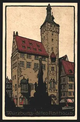 Steindruck-AK Würzburg, Altes Rathaus