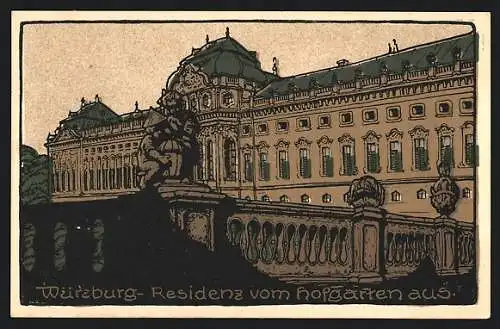 Steindruck-AK Würzburg, Residenz vom Hofgarten aus