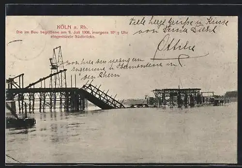 AK Köln-Neustadt, Die 1908 eingestürzte Südbrücke