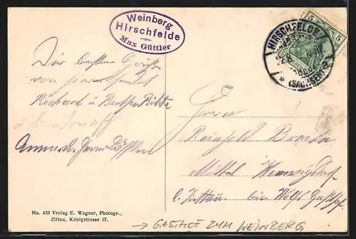AK Hirschfelde / Sachsen, Gasthof zum Weinberg v. Max Güttler