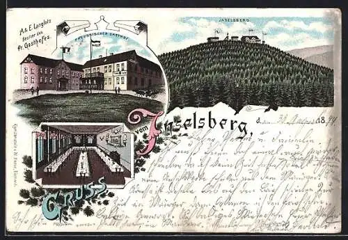 Lithographie Inselsberg, Preussischer Gasthof, Bes. A. & E. Langlotz