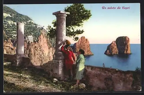 AK Capri, Antike Säulen mit Meeresblick