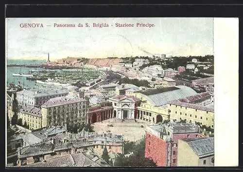 AK Genova, Panorama da S. Brigida, Stazione Principe