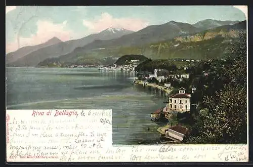 AK Bellagio, Riva, Ortsansicht mit Strandpartie