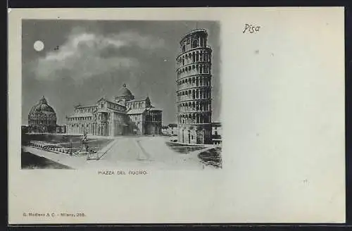 Mondschein-AK Pisa, Piazza del Nuomo