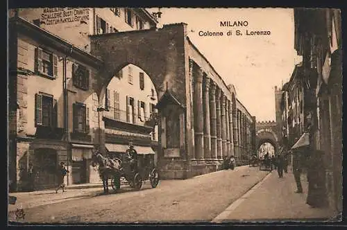 AK Milano, Colonne di S. Lorenzo, Pferdekutsche