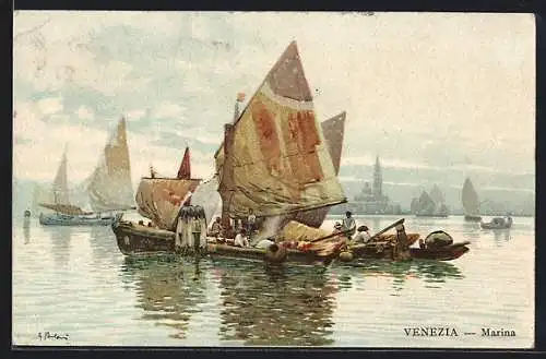 Künstler-AK Venezia, Marina, Handelsschiffe