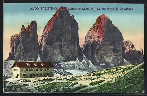AK Berghütte Drei Zinnen, Partie in den Dolomiten