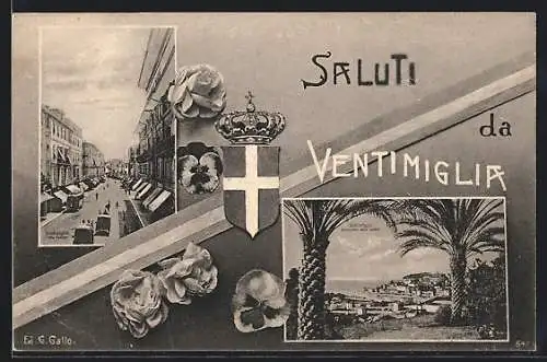 AK Ventimiglia, Via Cavour, Panorama dalle palme
