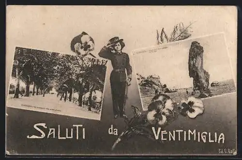 AK Ventimiglia, La passeggiata delle palme al mare