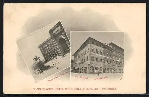 AK Florence, Luckenbach`s Hotel Métropole & Londres, Place Vittorio Emanuel
