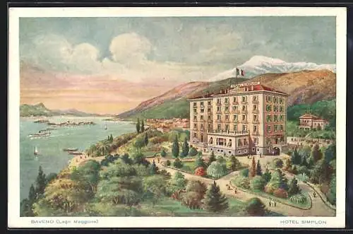 Künstler-AK Baveno, Lago Maggiore, Hotel Simplon