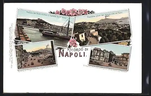 Lithographie Napoli, Chiesa di S. Ferdinando ed Ingresso della Galleria Umberto I., Riviera di Chiaja