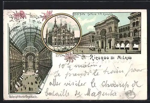Lithographie Milano, Galleria Vittorio Emanuele, Il Duomo, Arco della Galleria Vitt. Emanuele