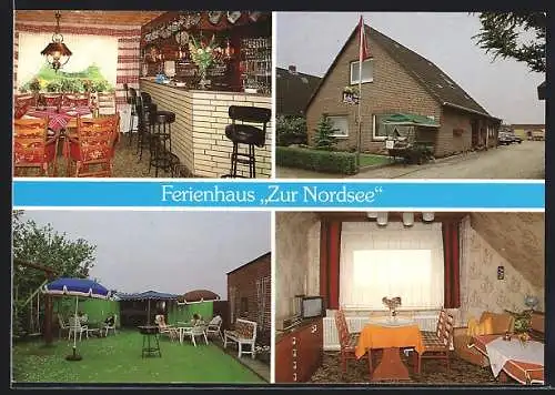 AK Marnerdeich, Hotel-Pension Zur Nordsee, Terrasse, Innenansichten, Inh. J. &. M. Gimmini