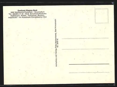 AK Waldweiler /Hunsrück, Gasthaus Wagner-Beck mit Innenansichten, Neustrasse 6