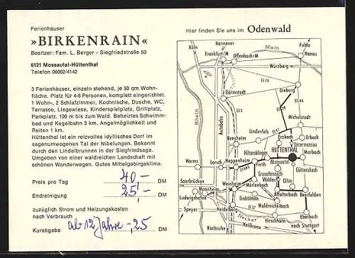 AK Hüttenthal /Odw., Ferienhäuser Birkenrain, Berglandschaft