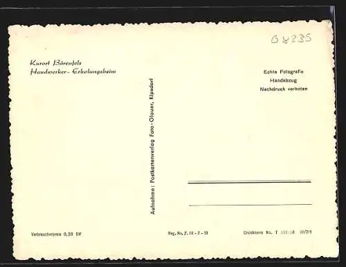 AK Bärenfels, Handwerker-Erholungsheim, Speisesaal