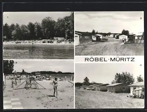 AK Röbel /Müritz, FDGB-Urlaubersiedlung mit Badestelle