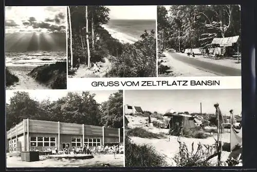 AK Bansin /Wolgast, Der Zeltplatz mit Strandweg und Meerblick