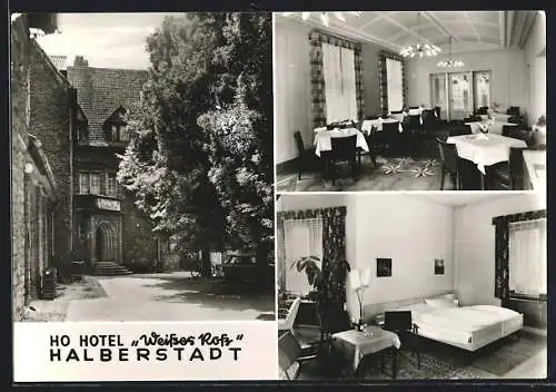 AK Halberstadt, HO-Hotel Weisses Ross mit Innenansichten